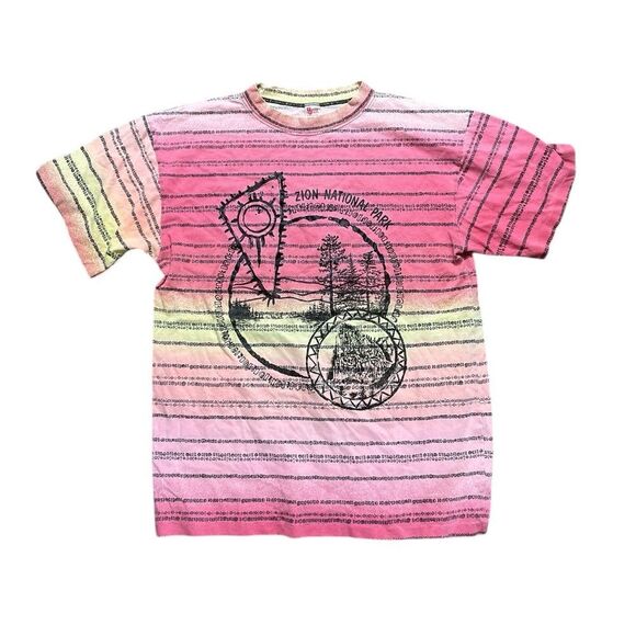 Vintage Tops - ZION NATIONAL PARK Vintage Single Stitch Ombre T-Shirt Pink Yellow Size Large